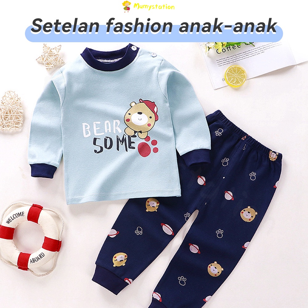 Mumystation Piyama Anak Perempuan Piyama Setelan Anak Motif Cartoon Lucu Unik Bahan Kaos Lengan+ Celana Panjang Berkualitas Import