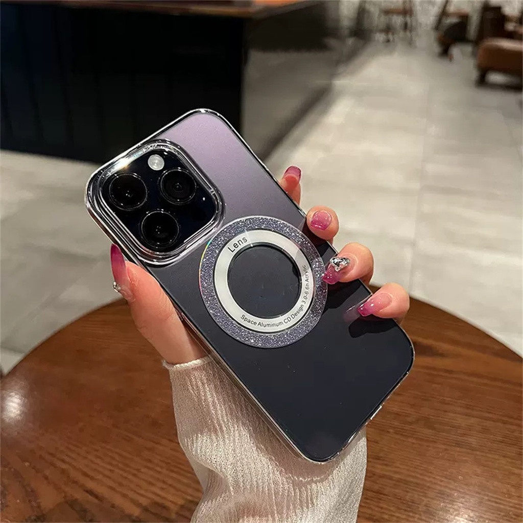 Casing Magnet premium Mewah iPhone 14 Pro Max case Iphone12 13 Pro Max14 Plus Kedip Transparan Bening shockproof PC hard Belakang