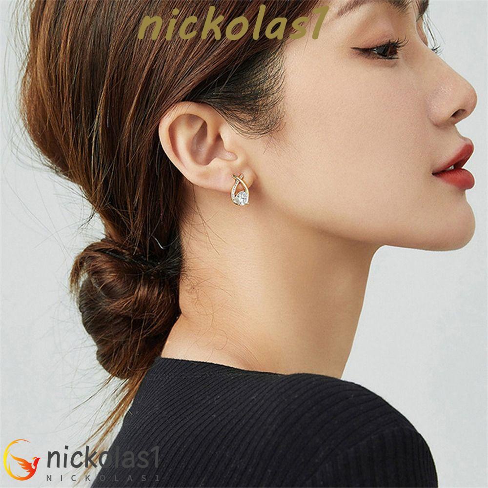 Nickolas1 Wanita Anting Vintage Indah Halus Sederhana Trendi Cross Niche Desain Hadiah Gadis Berlian Imitasi Gaya Korea Earrings