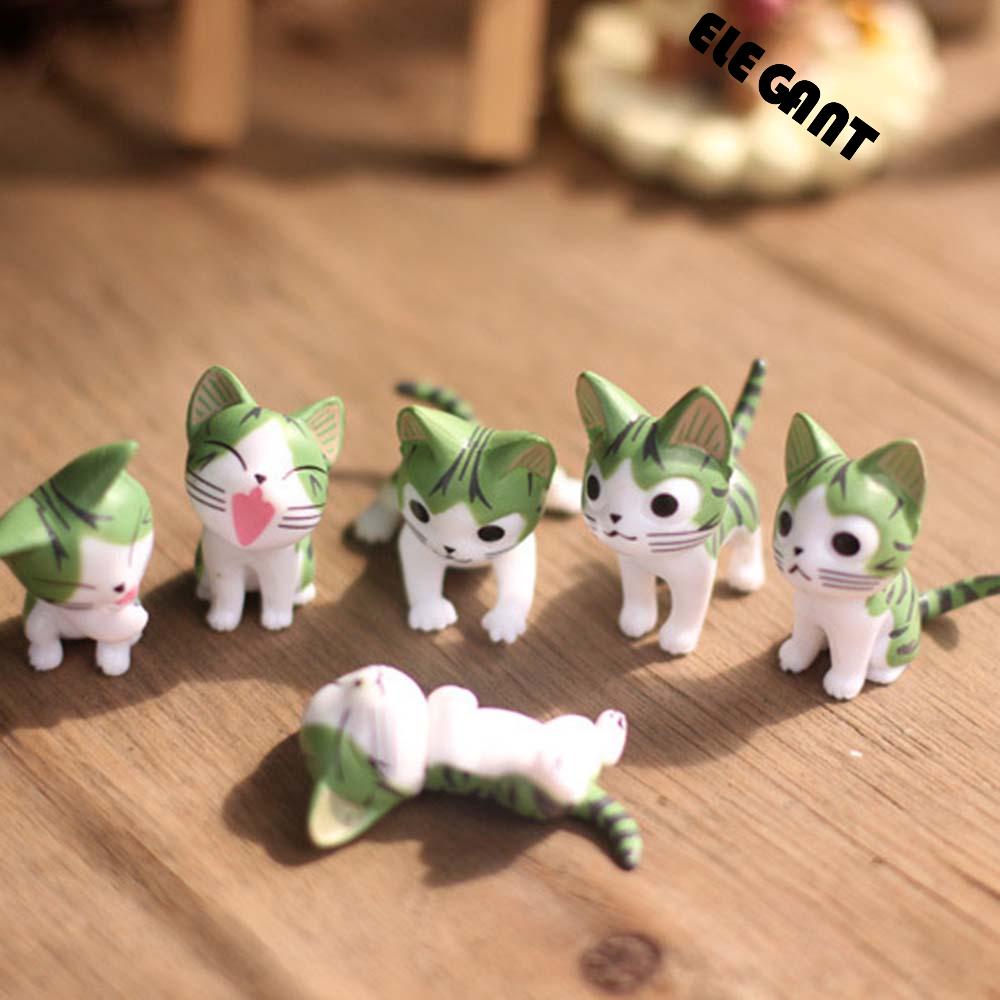 [Elegan] Kucing Keju 6 Pcs Kartun Ornamen DIY Kerajinan Anak Hadiah Patung Miniatur