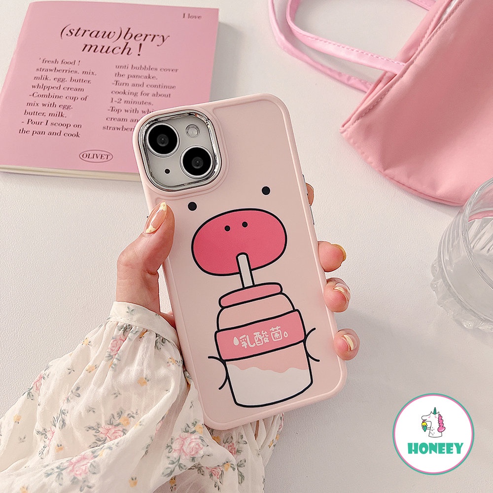 Casing Piggy Phone Botol Susu Lucu Untuk iPhone 14 Pro Max Case iPhone 11 Pro Max13 12 Pro Max7 8Plus Xr Xs Sweet Pink Shockproof Back Cover