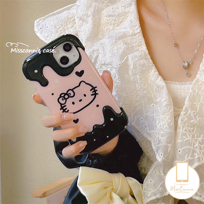 Casing Ponsel 3D Ice Cream Pink Kompatibel Untuk IPhone 7Plus 11 14 13 12 Pro Max XR 78 Plus X XS Max 8Plus Lembut Tpu Shockproof Kartun Lucu Hello Kitty Cat Cover