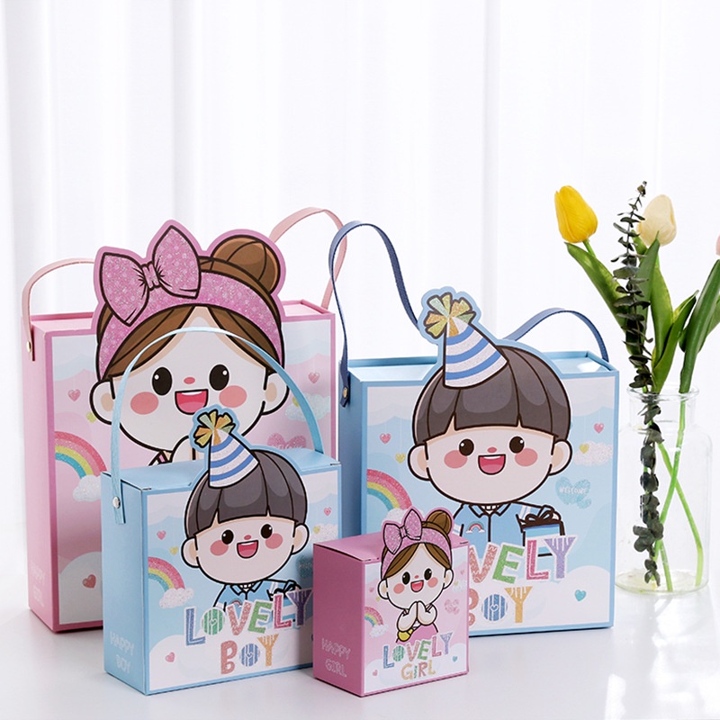 paper bag boy and girl tas kado ulang tahun anak karakter lucu kantong snack kawaii