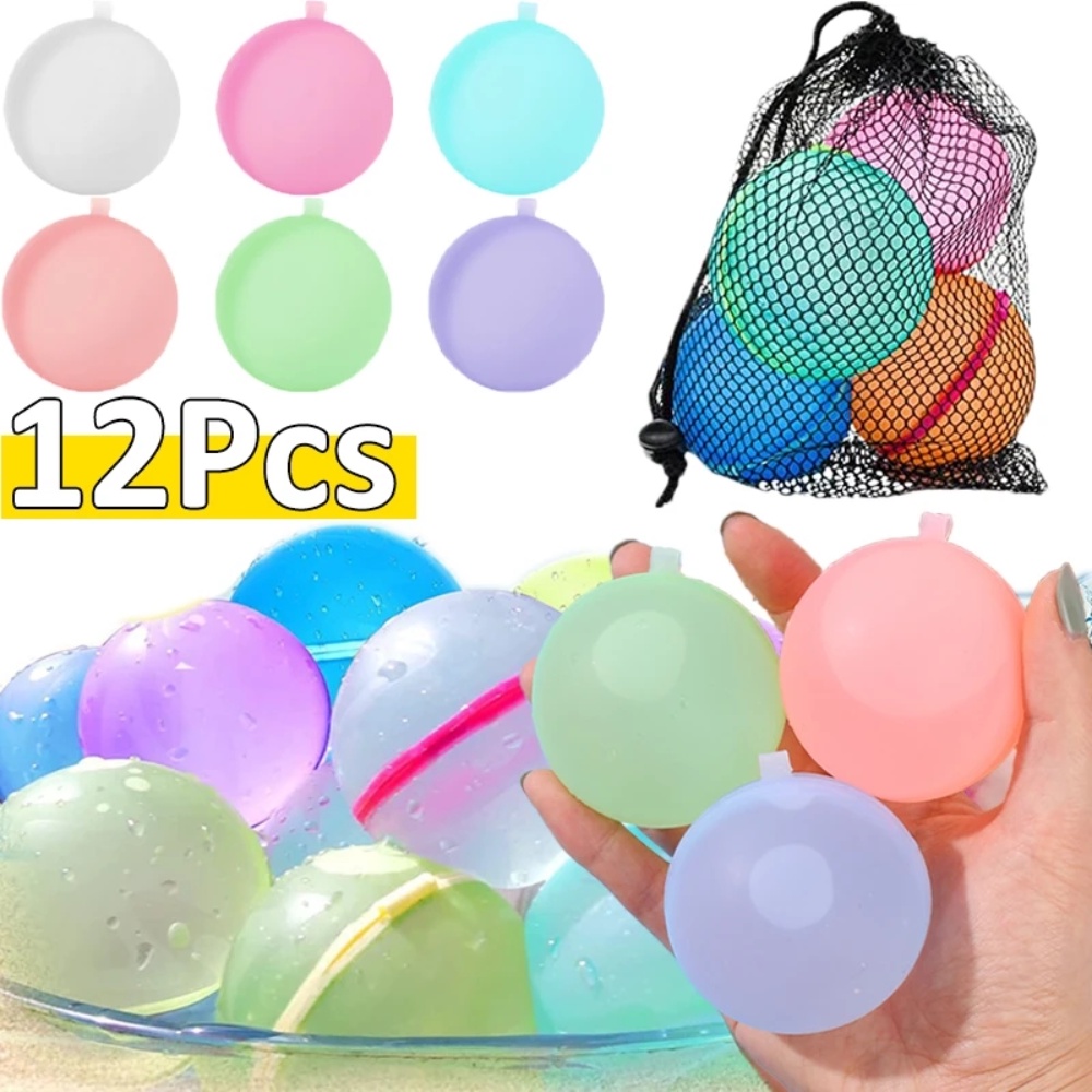 12 Pcs Reusable Water Fighting Balls Dewasa Anak Musim Panas Kolam Renang Silikon Mainan Bermain Air Kolam Renang Bom Air Balon Permainan