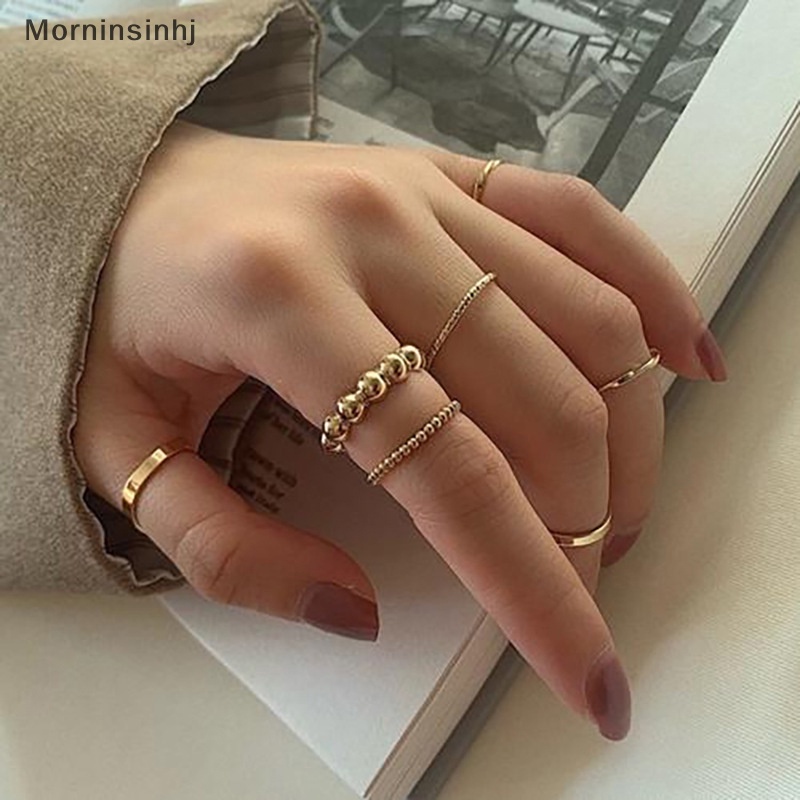 Mornin 8Pcs /Set Boho Warna Emas Cincin Set Untuk Wanita Vintage Geometris Jari Cincin Wanita Perhiasan Trendi id