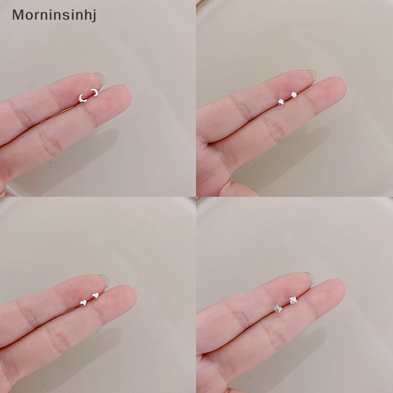 Mornin Anting Tusuk Simple Mini Untuk Wanita Hati Bintang Bulan Stud Earring Perhiasan Pesta id