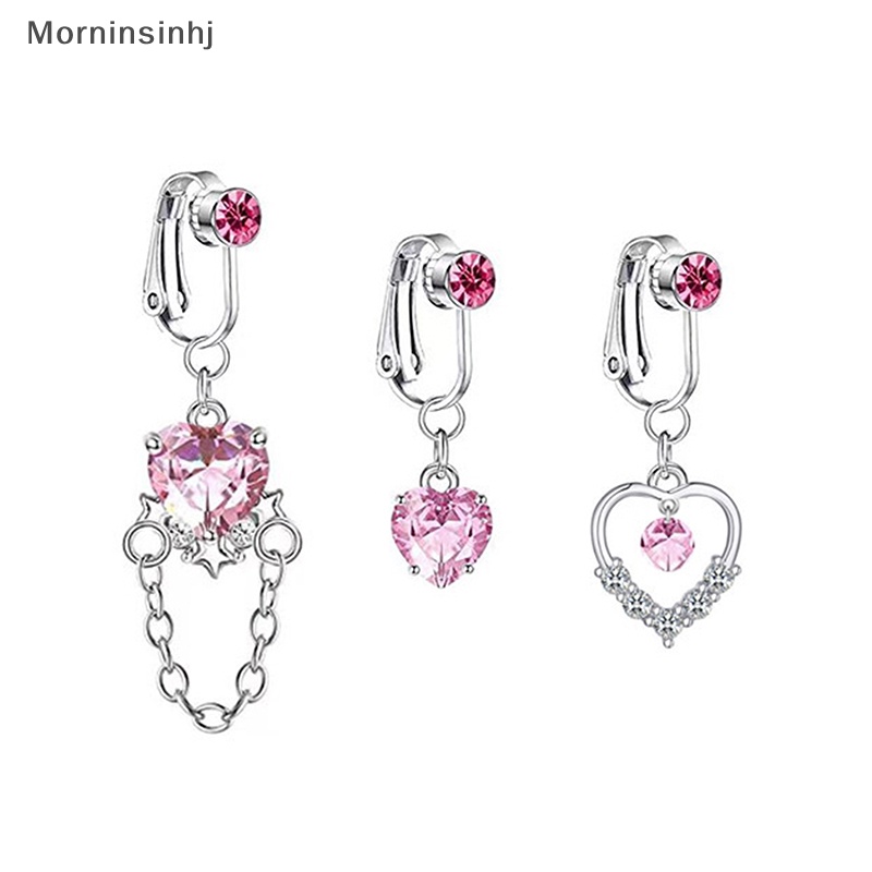 Mornin Baru Faux Belly Butterfly Fake Belly Heart Zircon Clip On Pusar Pusar Pusar Tulang Rawan Palsu Anting Klip Palsu id