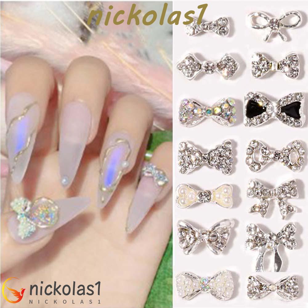 Nickolas1 Bow Nail Rhinestones 3D Shiny Pearl Super Flash Ikatan Simpul Berlian DIY Nail Art Dekorasi