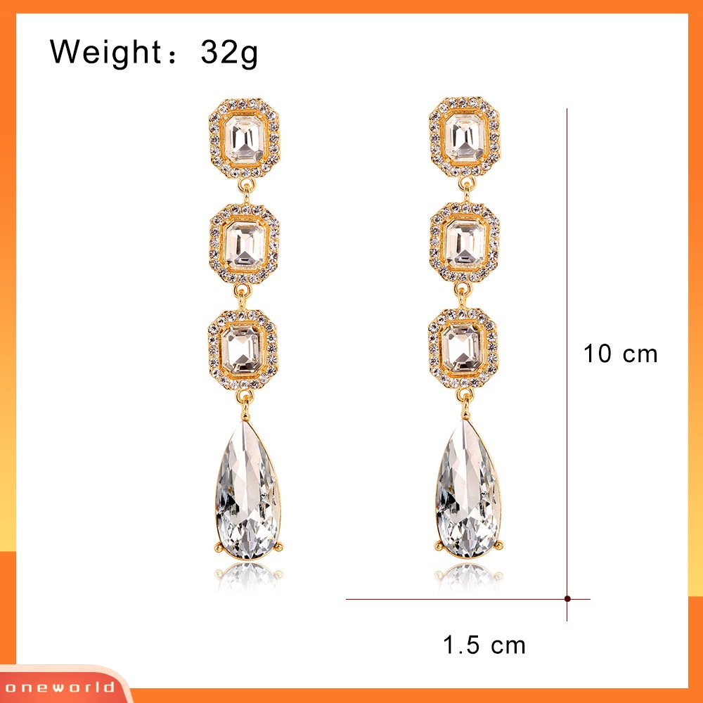 [Satu] Eropa Dan Amerika Mode high-end Anting-Anting Perancis super flash Berlian Panjang Tetesan Air Geometris Anting Pengantin