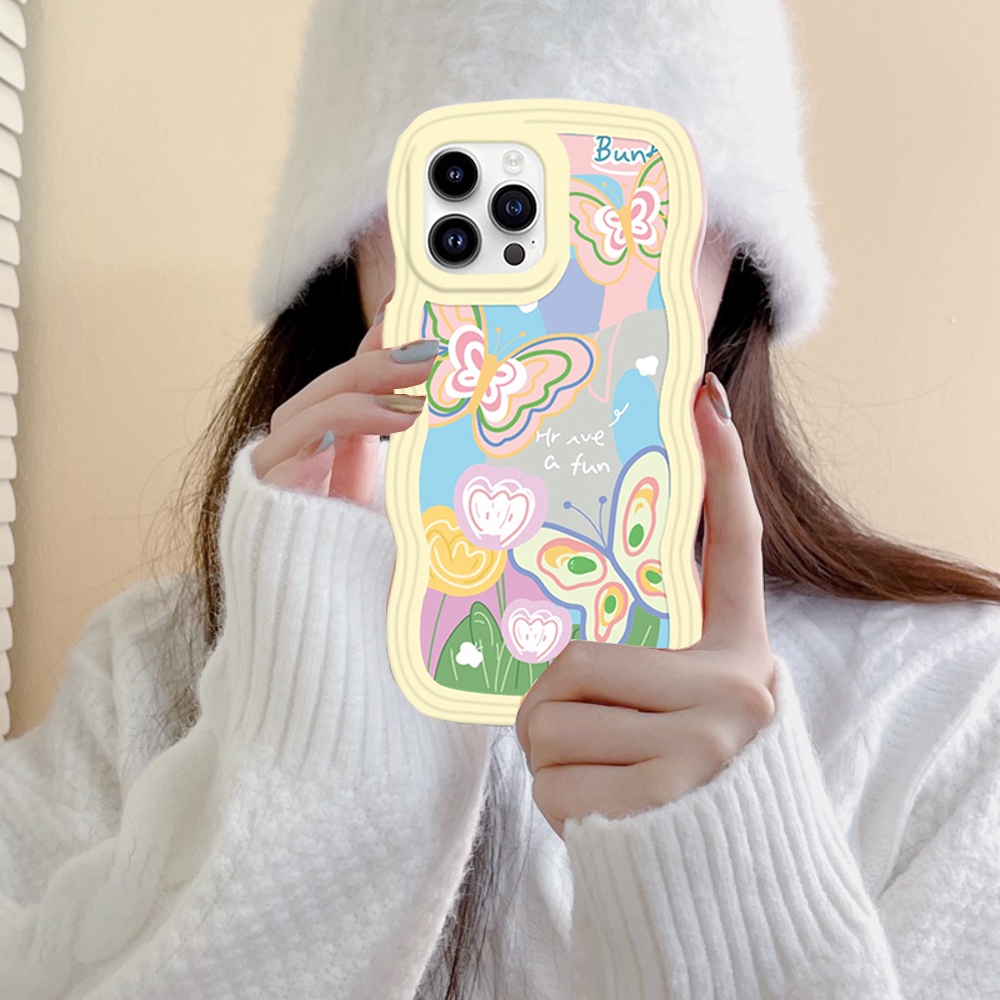 Soft Case OPPO A17 A15 A16K A57 A78 A58 Reno 8T A54 A12 A5S A7 A94 A93 A3S A11k A53 A31 A52 A74 A95 A96 A92 A37 F9 A1K A76 A36 5F A9 Warna Warni Kupu Gelombang Tepi TPU Phone Cover