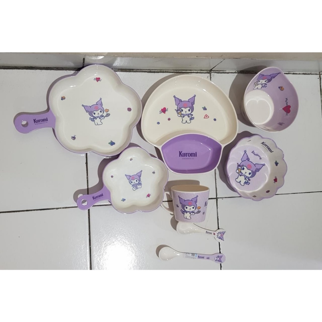 Piring Mangkok Gelas Sendok Kuromi Bahan Melamin