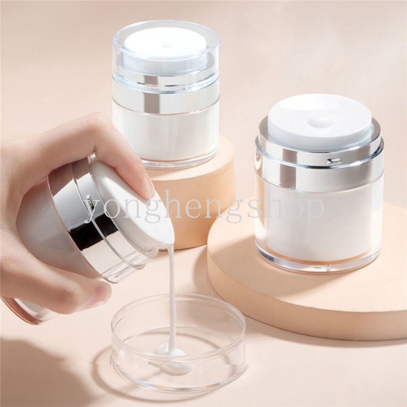 15 /30 /50ml Airless Pump Kosmetik Jar Travel Portable Lotion Dispenser Krim Wajah Kosong Isi Ulang Tekan Type Vacuum Bottle Cream Jar Vials Wadah Krim Tabir Surya