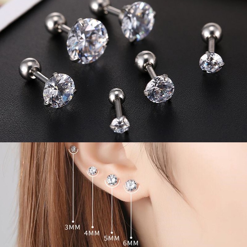 Ay(cn) 4cabang Tragus Tulang Rawan Stainless Steel Ear Stud Fashion Kristal Zirkon Anting Perhiasan Aksesoris