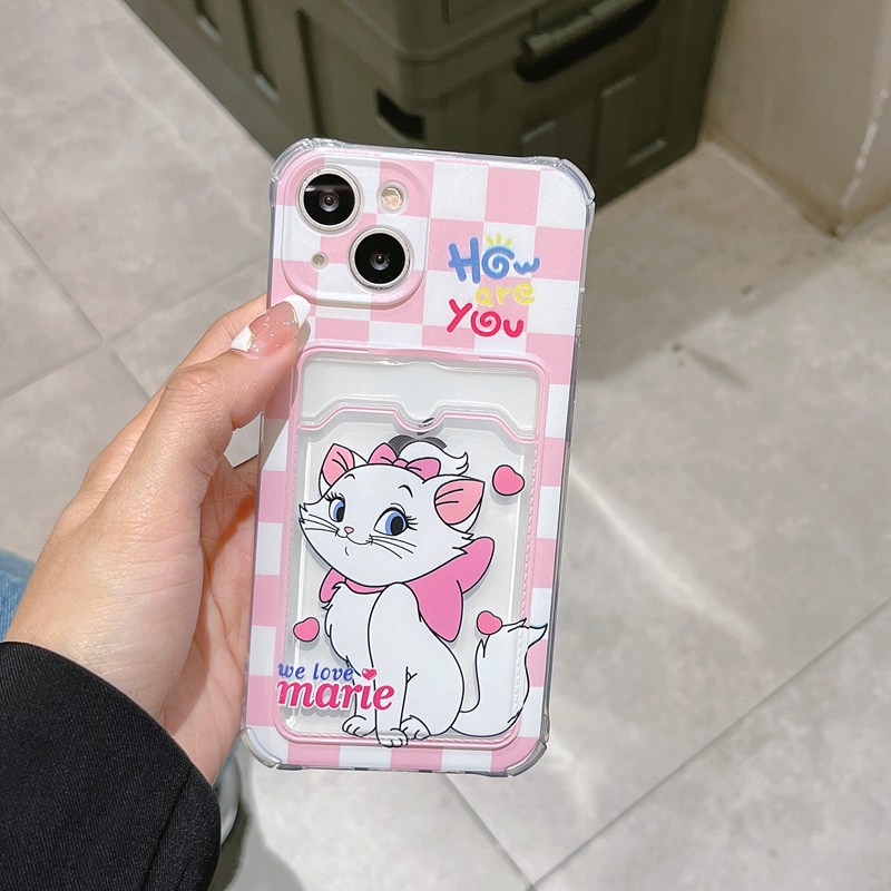 Card Case Pink Marie Cat Soft Case HP iP iPhone 14 + Plus 13 12 11 Pro X XS XR Max Girl Woman FTD Casing Apple