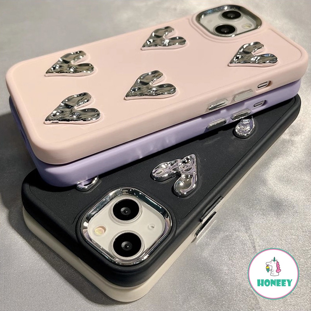 IPHONE Casing Ponsel Cinta Hati Perak Berlapis 3D Mewah Kompatibel Untuk Iphone14 13 12 11 Pro Max XS XR 7Plus 8Plus Lembut Shockproof Shell