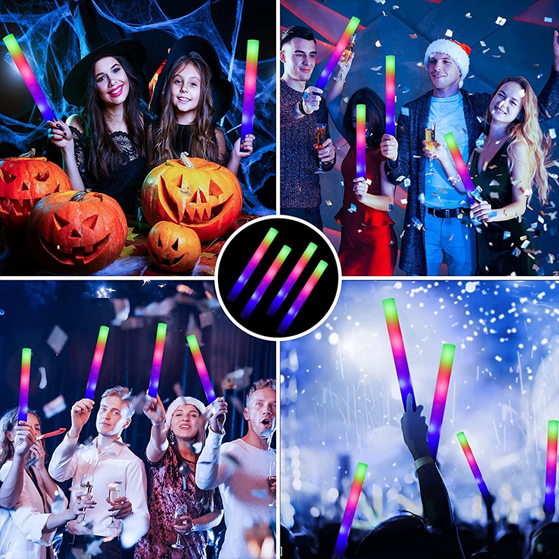 Stik Lampu Kedip Ceria Pesta/LED Foam Cheer Tube/Tiang Lampu Tongkat Spons Multicolor/Glow Sticks Warna Warni/Glow in the Dark Light Props Suasana Konser