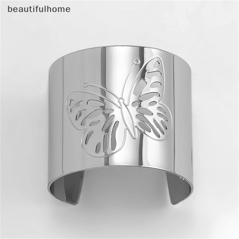 {beautifulhome} Metal Hollow Butterfly Bangles Untuk Wanita Terbuka Adjustable Lebar Manset Gelang Pesta Pernikahan Perhiasan.