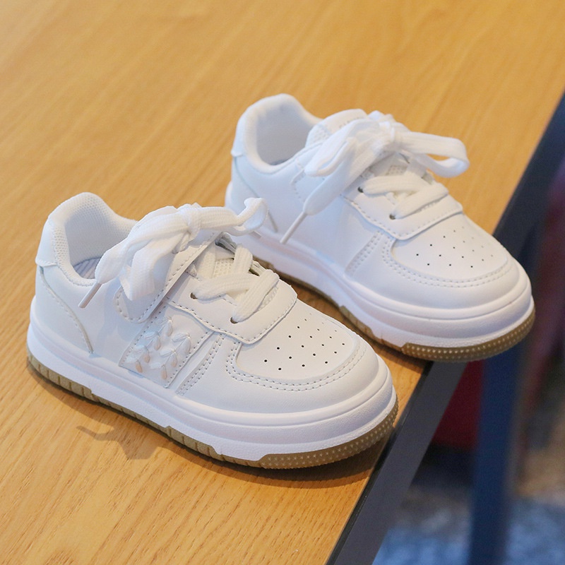 TOPGROSIR LV0308 Sepatu Sneakers Casual Anak Import Putih Motif Kepang Tali Velcro Trendy