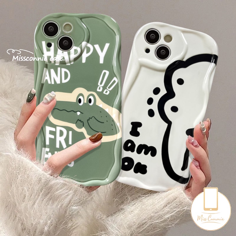 Case Pasangan Tepi Melengkung Bergelombang 3D Untuk Realme C35 C55 C21Y C53 C15 C11 C25Y 5i 9i 7i 5 6i 5s C12 C3 C3 C21 C17 C20 C31 C25s C25 C30 C20A C3 Kartun Lucu Crocodile Dinosaurus Soft Cover