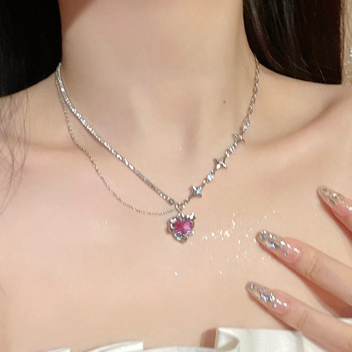 Yeezii Fashion Mutiara Kristal Opal Jantung Kalung Korea Y2k Perak Rantai Butterfly Cross Choker Untuk Wanita Perhiasan Aksesoris