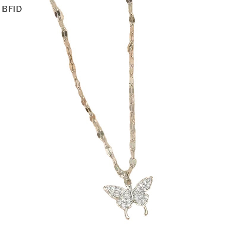 [BFID] Shiny Butterfly Necklace Indah Emas Kristal Liontin Kerah Rantai Kalung Wanita Klavikula Rantai Pesta Pernikahan Perhiasan Hadiah [ID]