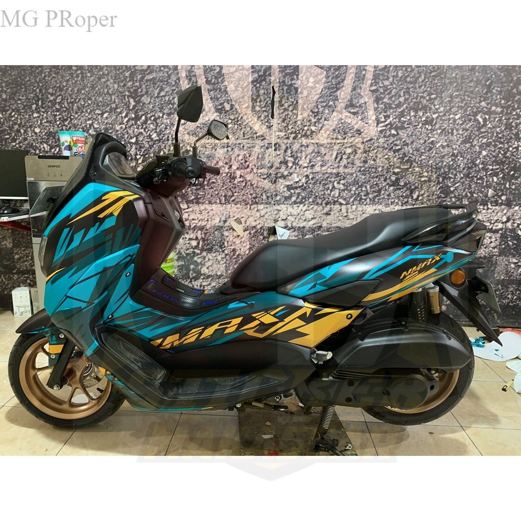 Striping Decal Stiker Motor YAMAHA NMAX NEW Full Body  NMAX Baru Motif Biru Kuning HItam Keren Water