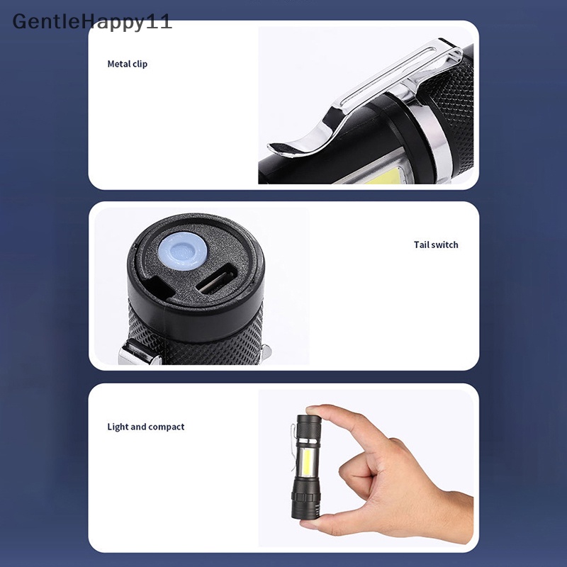 Gentlehappy Mini Torch LED Rechargeable Senter Portable USB Charging Flashlight Camping Tinggi Tahan Air Jarak Jauh Lentera id