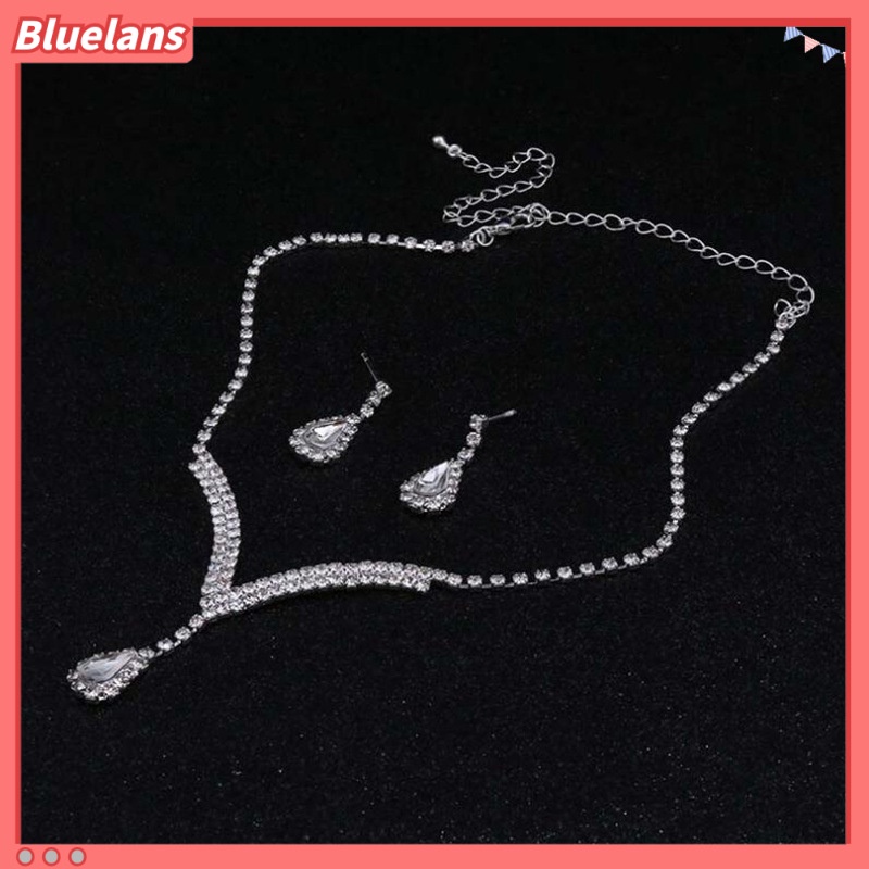 [BLS] Aksesoris Pernikahan Perak Berlian Cakar Rantai Kalung Anting Set Rantai Dua Potong Set Berlian Imitasi Aksesoris Gaun Pengantin
