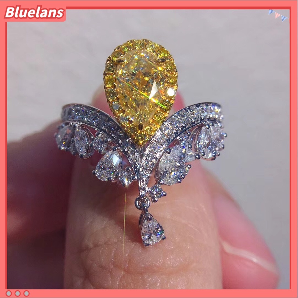 [BLS] Berlian Karbon Tinggi Impor Di Mahkota love crown rings Mewah Dan Briliant Seiko Kuning Berlian Cincin Mulut Hidup