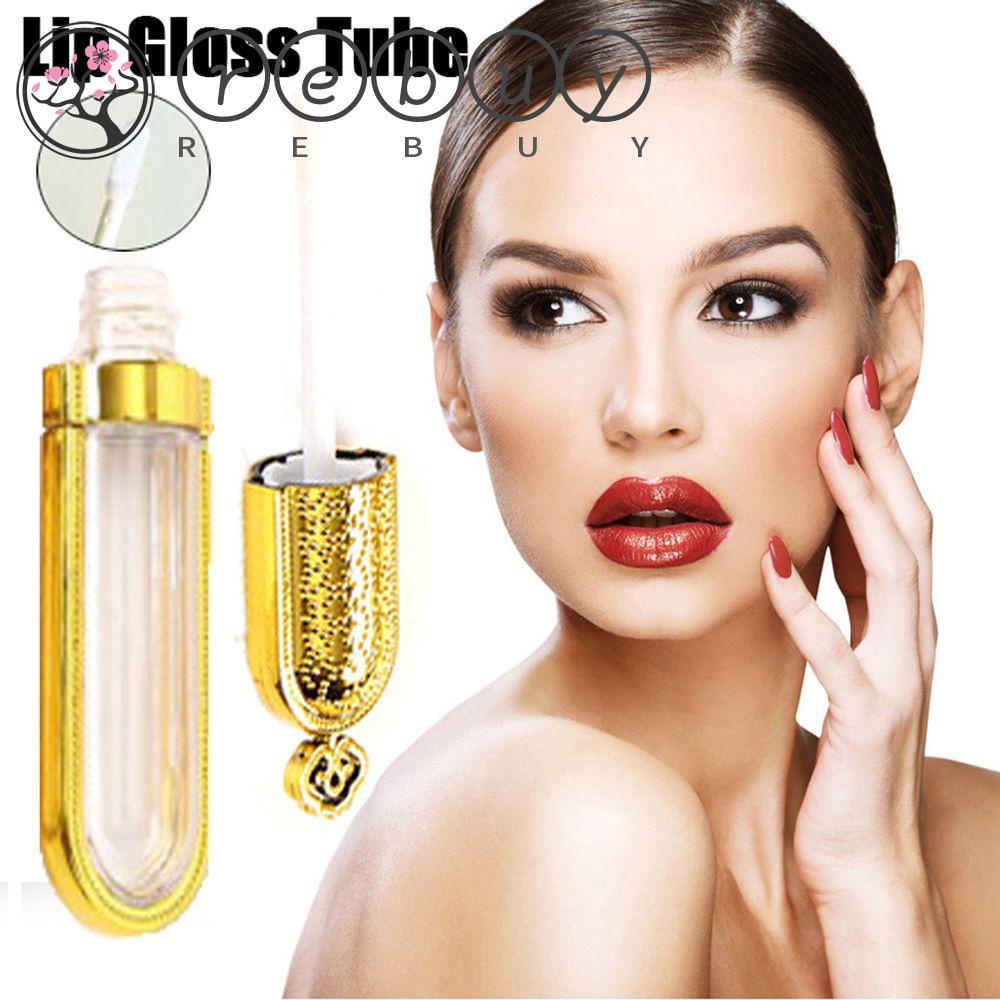 Rebuy Tabung Lip Gloss Transparan DIY Plastik Mahkota Emas Alat Makeup Lip Balm Botol