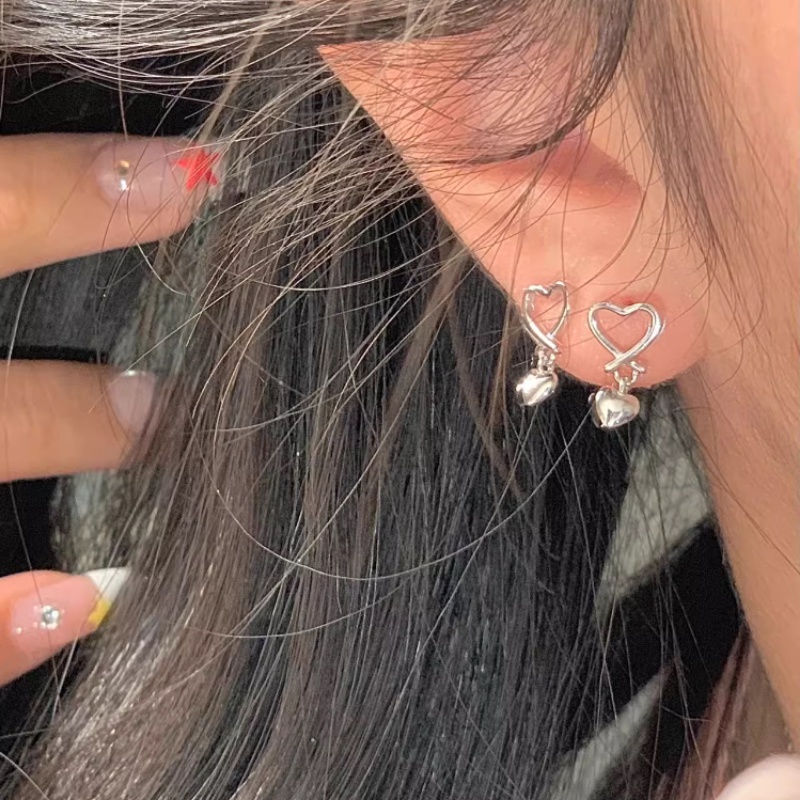 Kami Bunga Elegan S925 Perak Besar Kecil Berongga Jantung Stud Anting-Anting Untuk Wanita Perempuan Halus Hypoallergenic Kecil Cinta Anting-Anting Pakaian Sehari-Hari Telinga Perhiasan Aksesoris