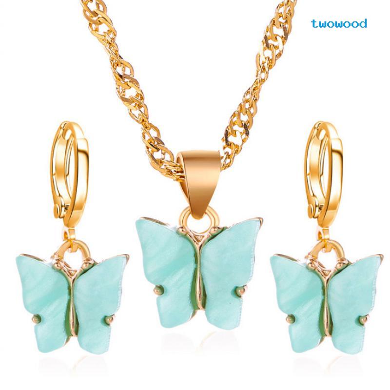 Twowood Butterfly set Kalung Anting Hewan Serangga Kecil Segar Dan Manis