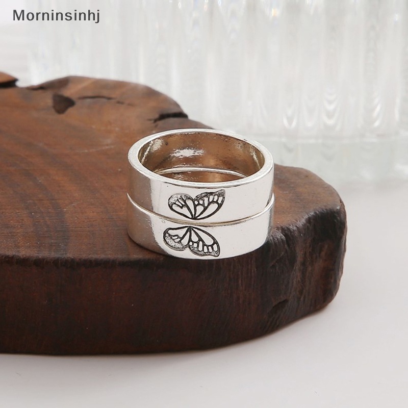 Mornin 2Pcs Cincin Fashion Persahabatan Motif Kupu-Kupu Gothic Keren Cincin Susun Untuk Pasangan Kekasih Teman Adik id