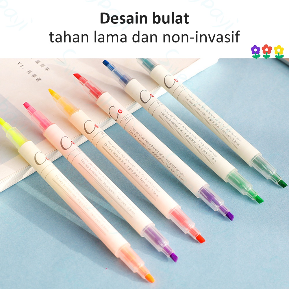 SweetyBayi Highlighter pen Stabilo warna warni stabilo panjang dua kepala