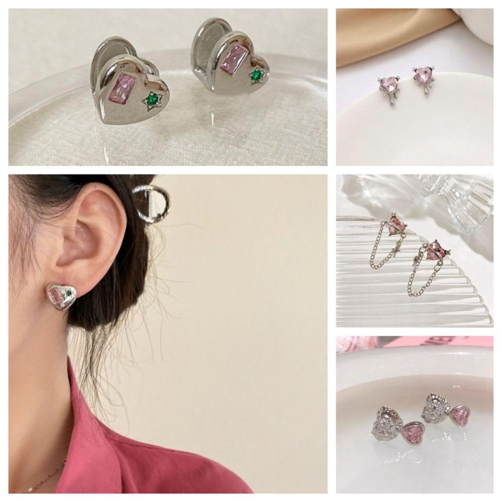 Mxbeauty Perhiasan Anting Tusuk Hati Anting Rantai Busur Hypoallergenic Warna Pink Untuk Hadiah Anniversary