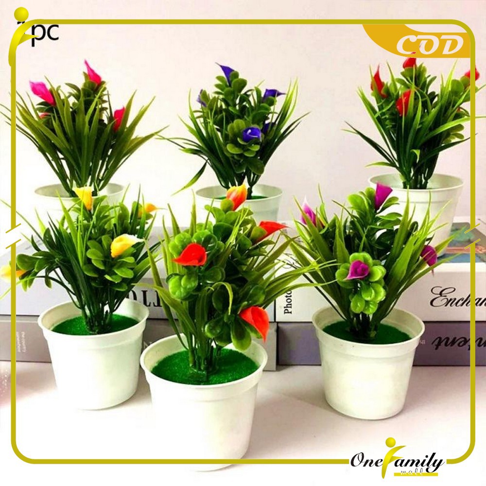 JT - Ornamen Pot Bonsai Dekorasi Rumah / Meja Pajangan Bunga Hias Plastik Artificial Flower / Bunga Meja Set Pot