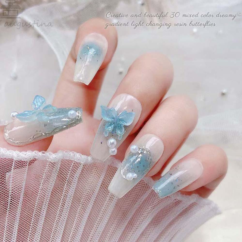 AUGUSTINA Agustina Dekorasi Kuku Kupu-Kupu Fashion Korea Lampu UV Variable Manicure Aksesoris Hiasan Kuku Ins Gaya 3D Nail Art Drills