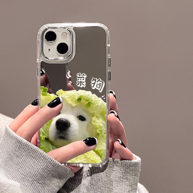 IPHONE Casing Ponsel Cermin Anjing Sayuran Kompatibel Untuk Iphone11 12 13 14 12Pro 13Pro 14Pro Pro Max XR X XS Max Electroplating Tombol Perlindungan Mirror Cover