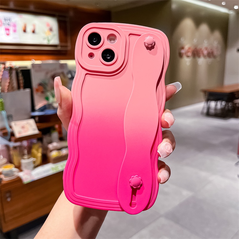 IPHONE Warna Kontras Tali Pergelangan Tangan Silikon Cover Untuk Iphone14 13 12 11 Pro X XS Max XR 78 14 Plus Frosted Pelindung Case Gradasi Holder Casing Lembut