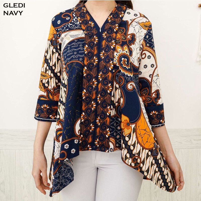 Evercloth Gledi Atasan Wanita Blouse Batik Wanita Lengan Panjang