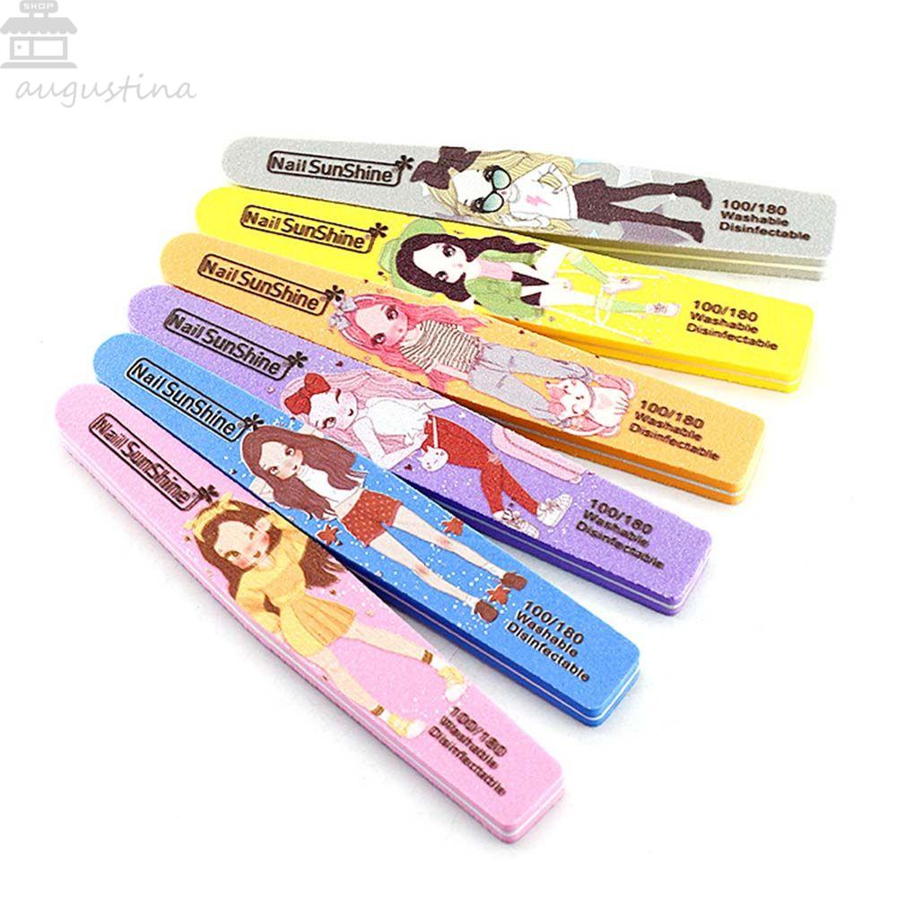 AUGUSTINA Agustina Spons Penyangga Kuku Dua Sisi Dapat Dicuci Motif Kartun Pemoles Kuku Bentuk Berlian Amplas Kikir Kuku Blok Buffing Kuku