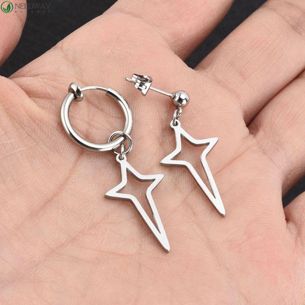 NEEDWAY Needway Punk Cross Bintang Anting Punk Vintage Drop Earring Hoop Earrings Pesta Ear Studs Wanita Anting