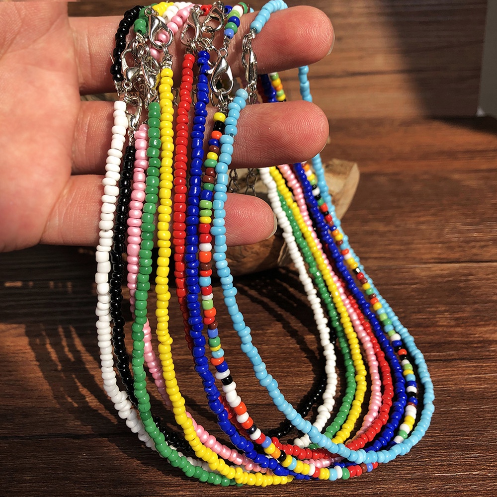 Baru Kalung choke Fashion Bohemian Kalung Leher Pendek Kalung Buatan Tangan Manik-Manik Warna-Warni Kalung Manik Padi