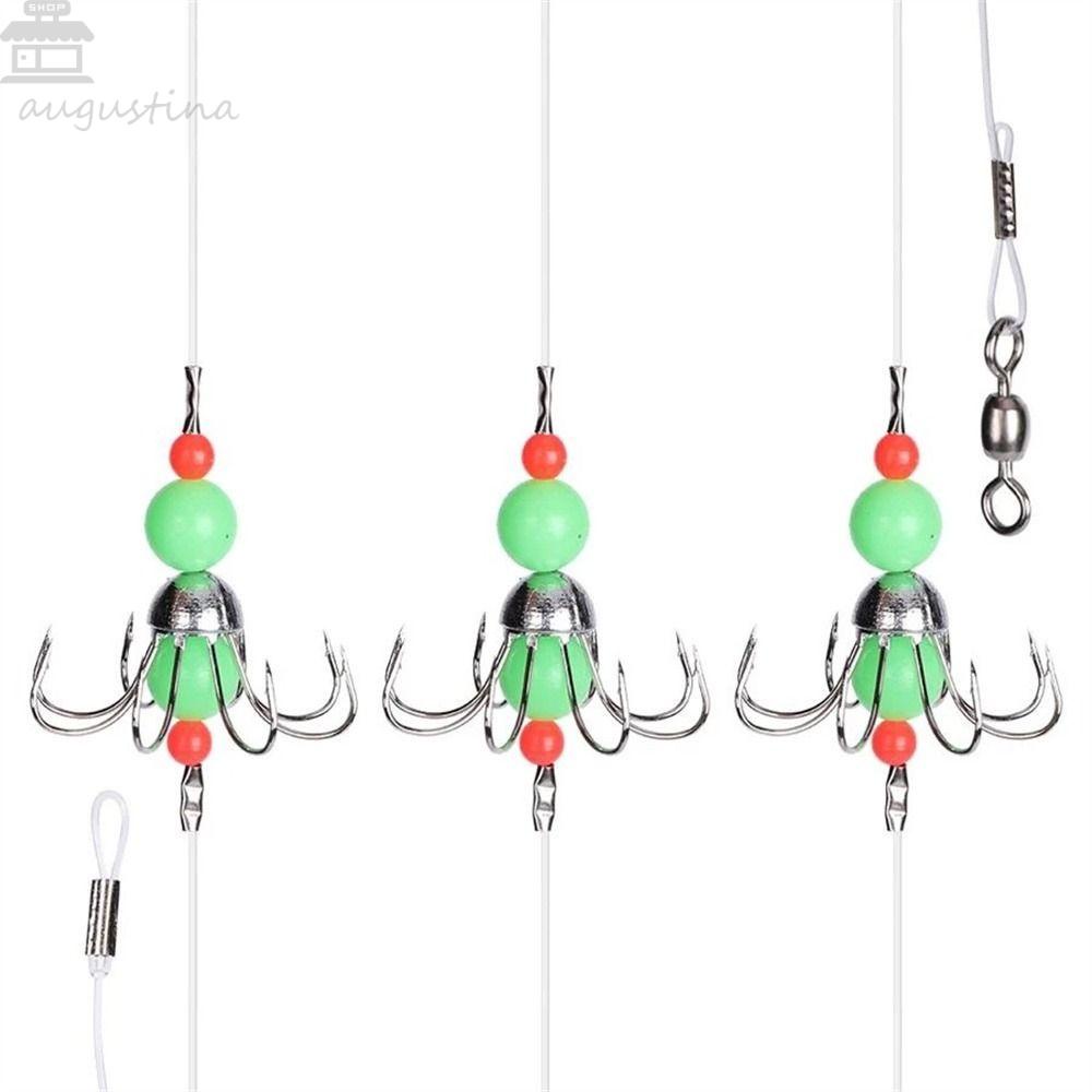 AUGUSTINA Agustina String Hook Malam Memancing Fluorescence Barbed 8cakar Bercahaya Memancing Umpan Gurita Fishhook
