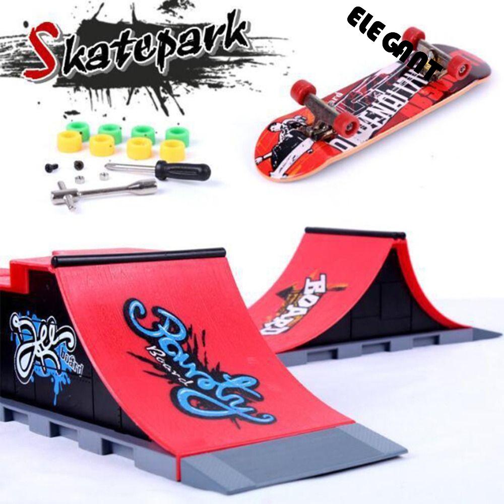 【 ELEGANT 】 Finger Skateboard Set Surfing Mainan Anak Jari Papan Surfing Jari Jari Scooter Skateboard Model Fingerboard Mainan Skate Taman Ramp Mainan