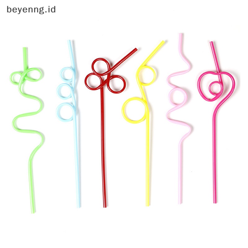 Beyen 10pcs Sedotan Lengkung Warna-Warni Sedotan Berbentuk Hewan Peliharaan Crazy Curly Plastik Untuk Pesta Bar ID