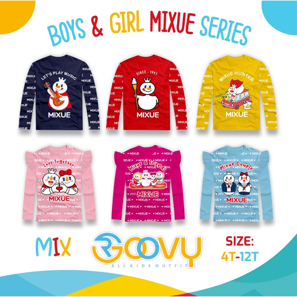 Kaos Lengan Panjang Anak Series MIXUE 3-10 Tahun Adem