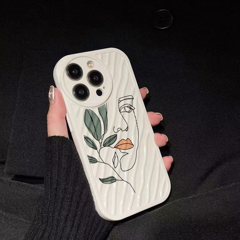 IPHONE Leaves Girl Water Ripple Phone Case Kompatibel Untuk Iphone11 13 12 14 Pro Max14 Plus XR X XS MAX 7Plus 8Plus 7 8 SE 2020 2022 Sarung Tahan Guncangan