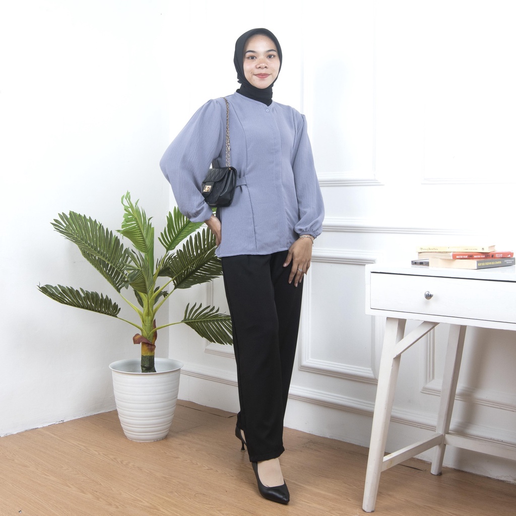 BEFAST - ZNF OOTD WANITA HEM ONA / Kemeja Wenna / Atasan Wanita Lengan Panjang / Fashion Casual Wanita Kerja / Kemeja Polos Formal Model Terbaru / Outfit Wanita Hijab Trendy / Hem Ikat Pinggang