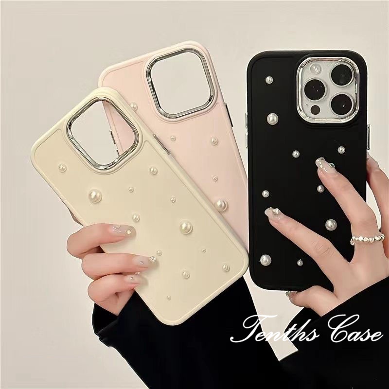 Kompatibel Untuk IPhone14 13 12 11 Pro Max8 7 6 6s Plus X Xr Xs Max SE 2020lapisan Penutup Belakang INS Gaya 3D Mutiara Kecil Warna Solid Casing Ponsel